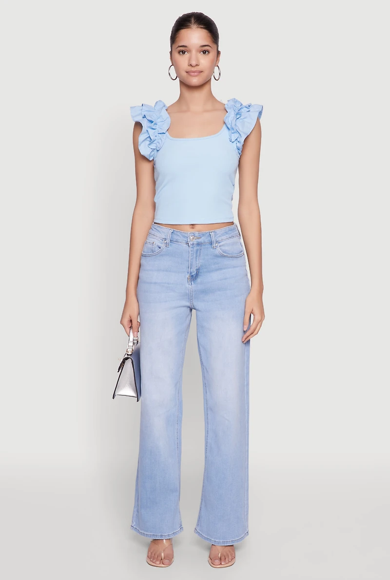 Womens Iris Ruffle Trim Scoop Neck Crop Top, S