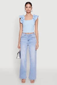 Womens Iris Ruffle Trim Scoop Neck Crop Top, S