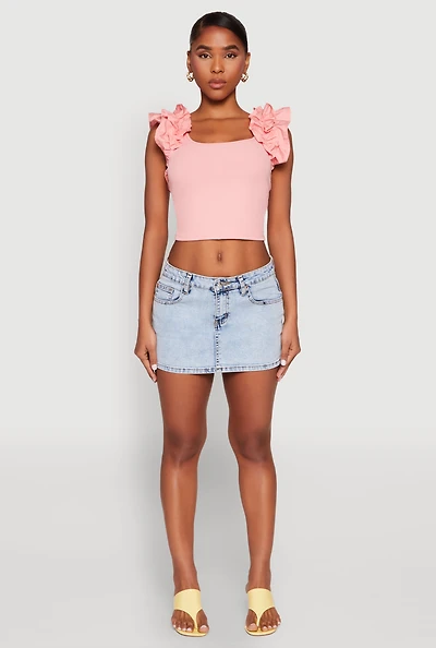 Womens Iris Ruffle Trim Scoop Neck Crop Top,