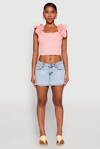 Womens Iris Ruffle Trim Scoop Neck Crop Top,
