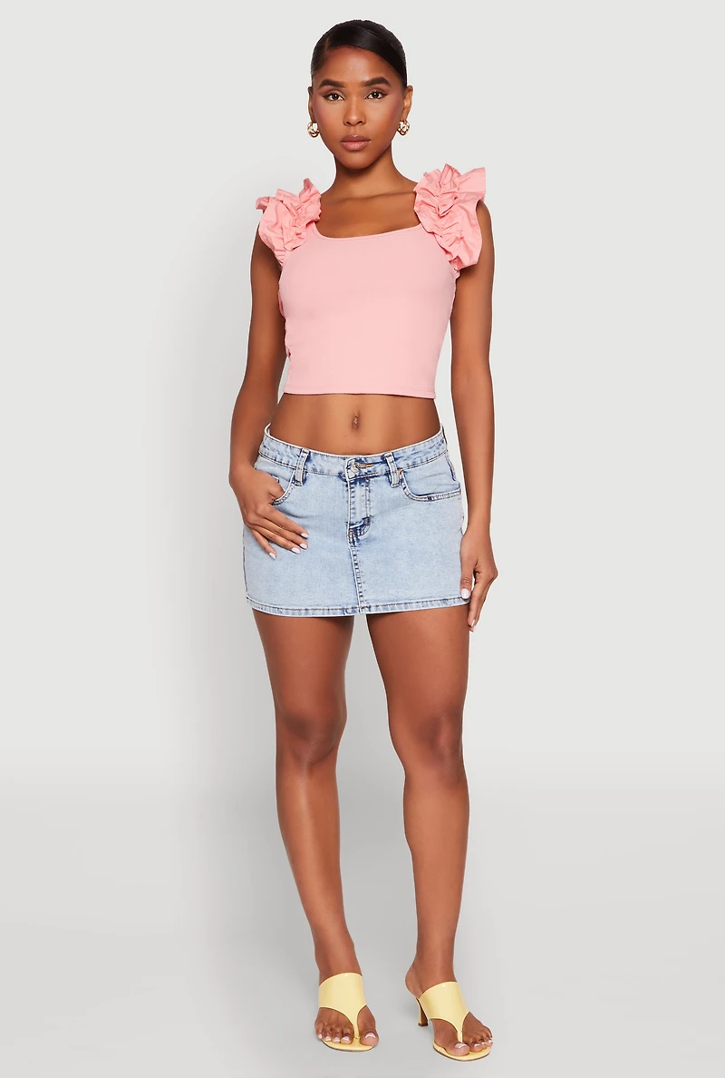 Womens Iris Ruffle Trim Scoop Neck Crop Top,