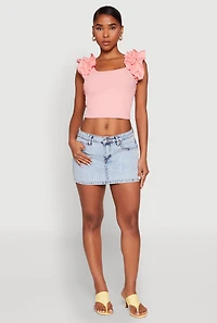 Womens Iris Ruffle Trim Scoop Neck Crop Top,