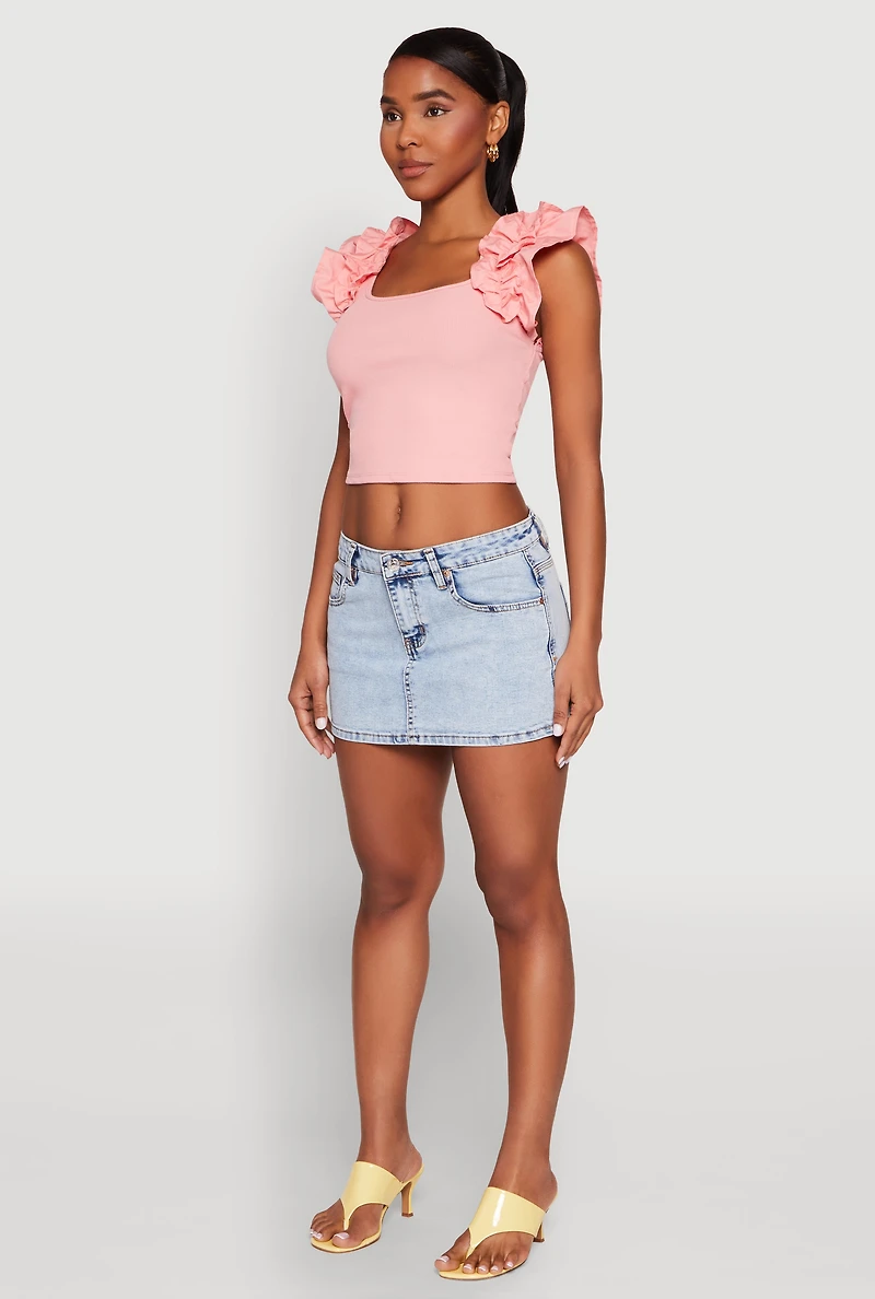 Womens Iris Ruffle Trim Scoop Neck Crop Top,