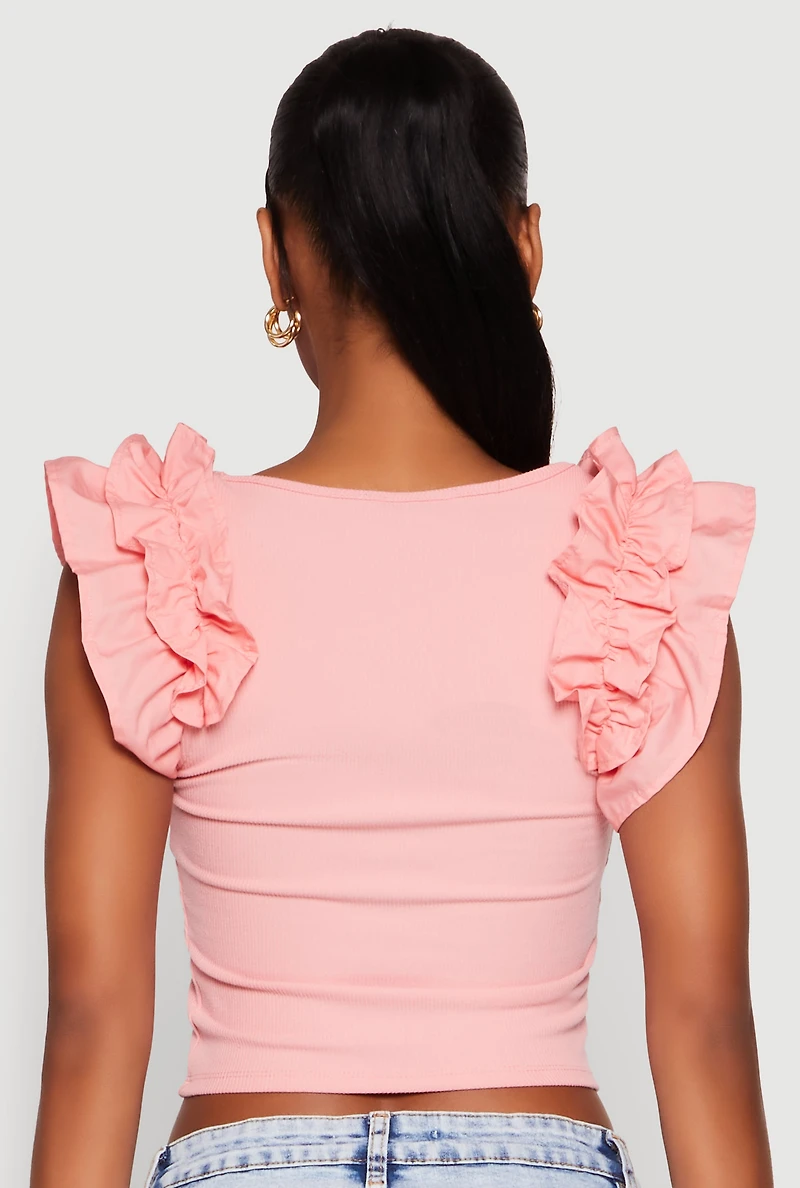 Womens Iris Ruffle Trim Scoop Neck Crop Top,