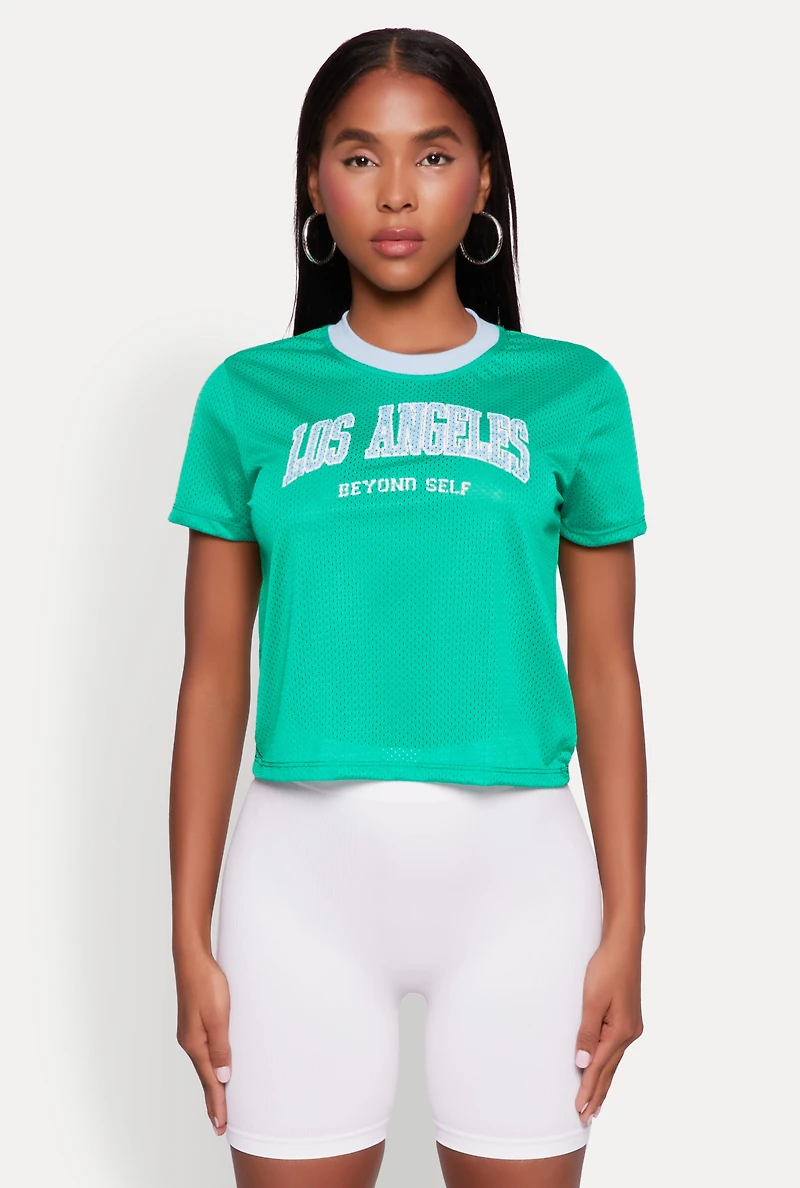 Womens Graphic Jersey Top, Green, Size S