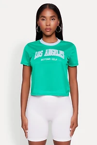 Womens Graphic Jersey Top, Green, Size S