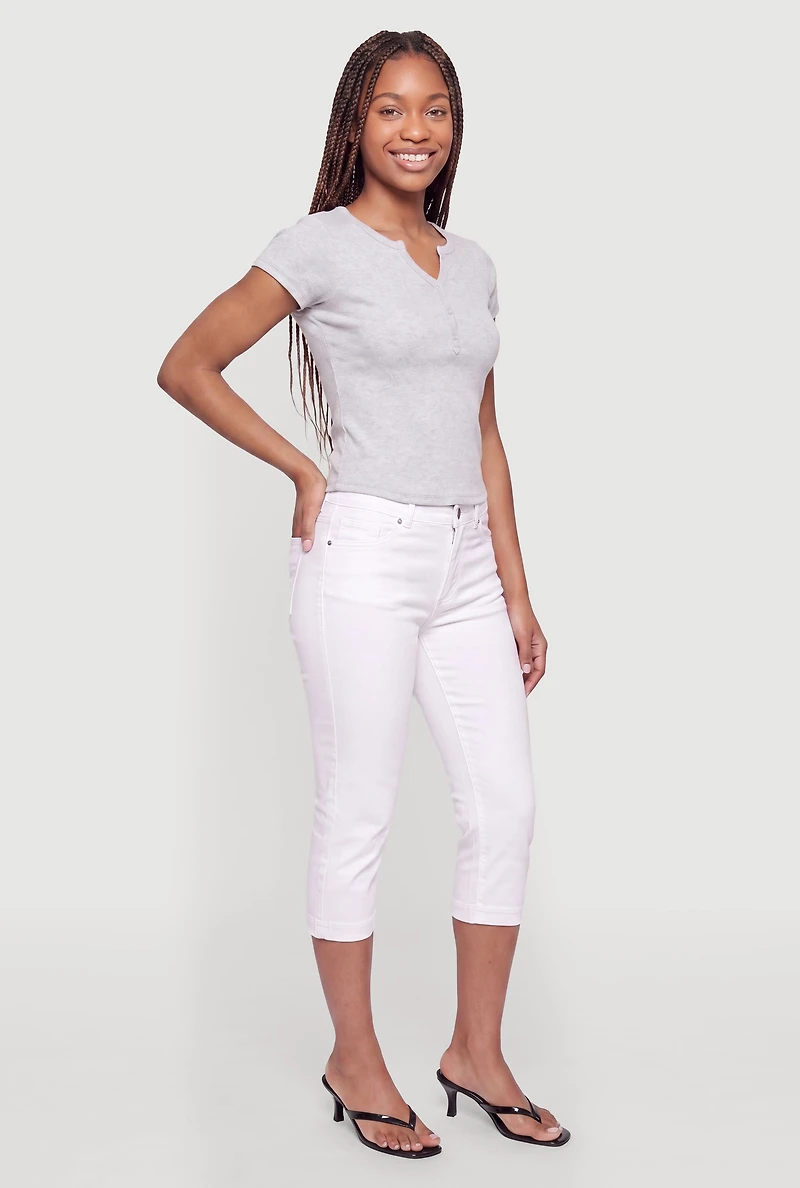 Ribbed Knit Notch Neck Henley Top