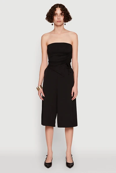 Womens Chic Tube Top with Ruching and Asymmetrical Design,