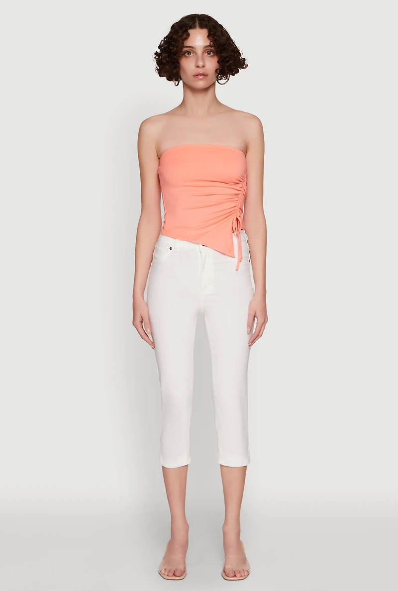 Womens Chic Tube Top with Ruching and Asymmetrical Design,