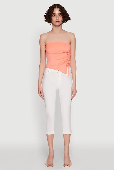 Womens Chic Tube Top with Ruching and Asymmetrical Design,