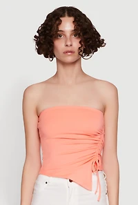 Womens Chic Tube Top with Ruching and Asymmetrical Design,