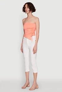 Womens Chic Tube Top with Ruching and Asymmetrical Design,