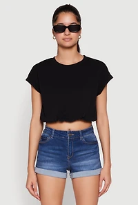 Womens Bubble Hem Cropped Tee, Black, Size S