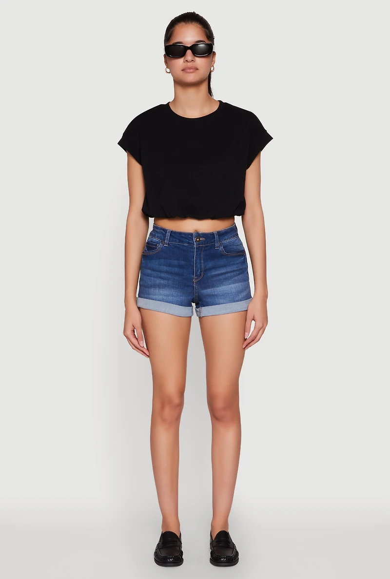 Womens Bubble Hem Cropped Tee, S