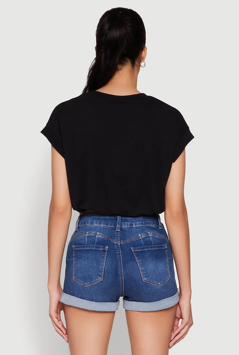 Womens Bubble Hem Cropped Tee, S