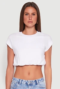 Womens Bubble Hem Cropped Tee, White,