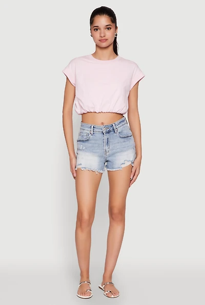 Womens Bubble Hem Cropped Tee, Pink, Size M