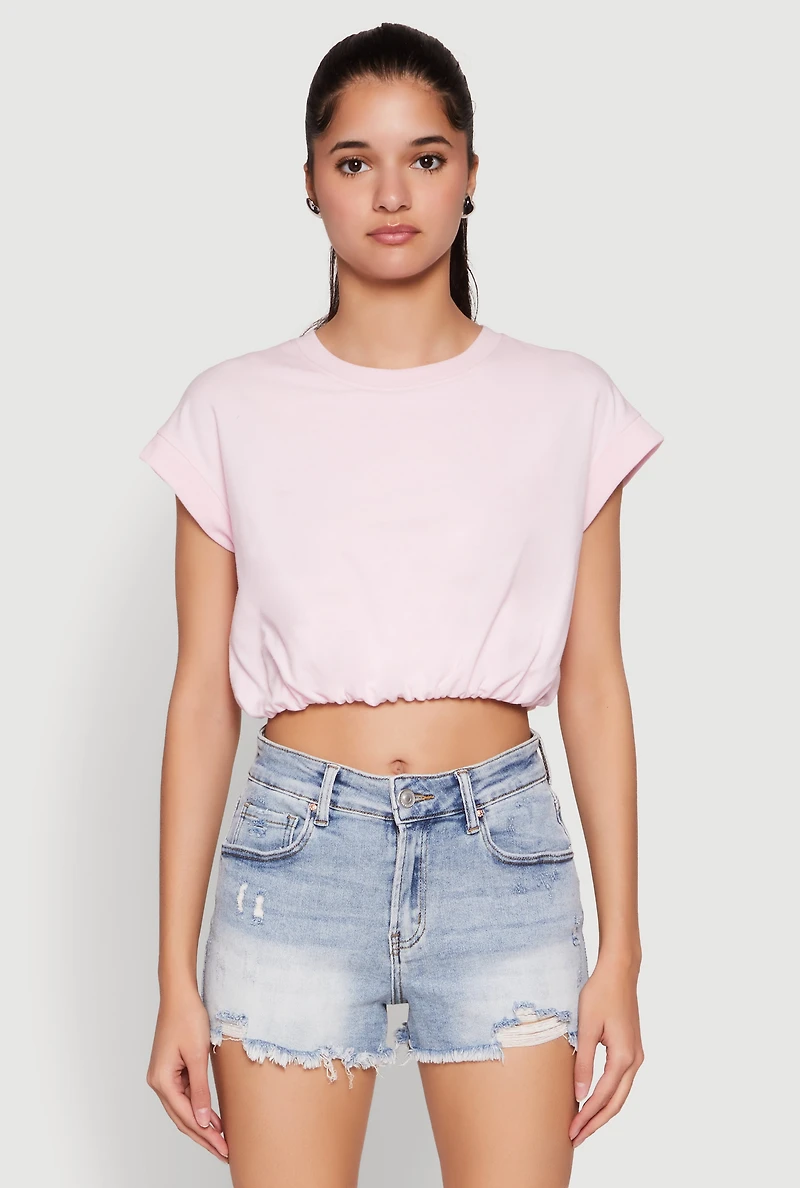 Womens Bubble Hem Cropped Tee, Pink, Size M