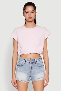 Womens Bubble Hem Cropped Tee, Pink, Size M