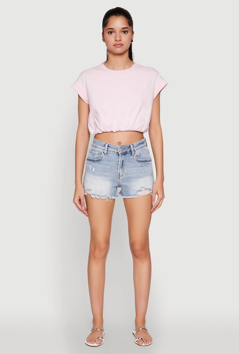 Womens Bubble Hem Cropped Tee, Pink, Size M