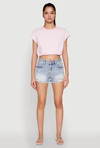 Womens Bubble Hem Cropped Tee, Pink, Size M