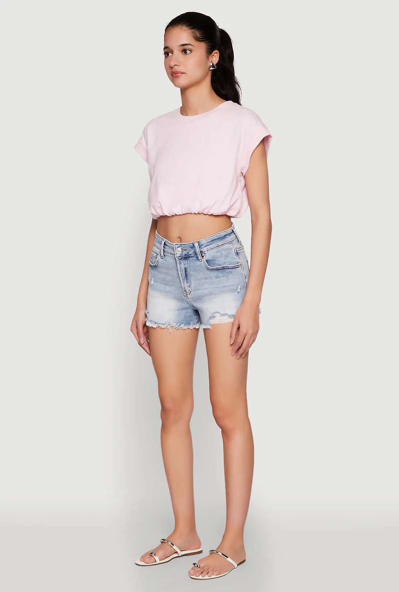 Womens Bubble Hem Cropped Tee, Pink, Size M