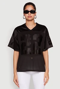 Womens Satin Football Jersey, Black,