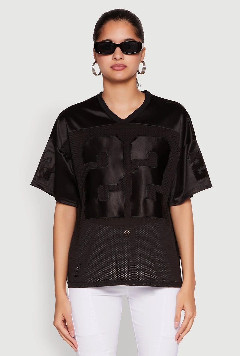 Womens Satin Football Jersey, Black, Size L