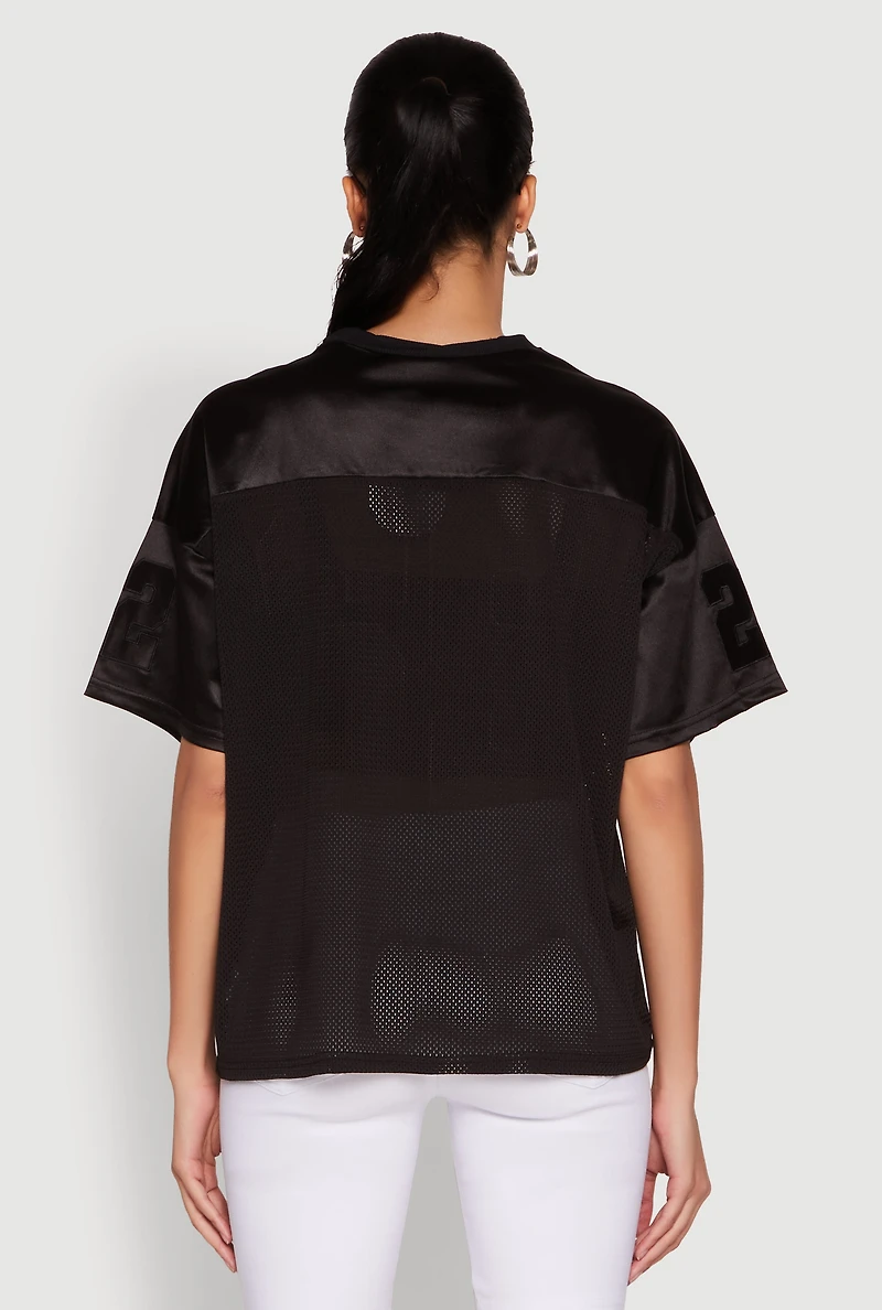 Womens Satin Football Jersey, Black, Size L