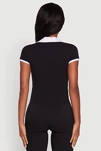 Womens Patch Graphic Contrast Trim Polo Top,