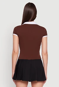 Womens Patch Graphic Contrast Trim Polo Top,