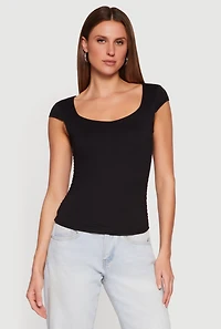 Solid Ruched Side Cap Sleeve Top