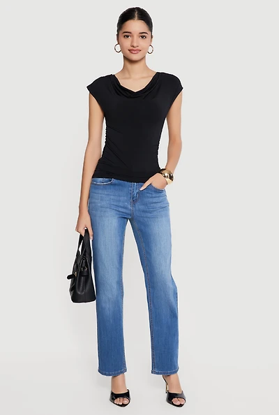 Ruched Side Cap Sleeve Cowl Neck Top