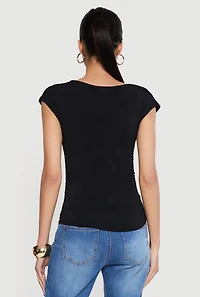Ruched Side Cap Sleeve Cowl Neck Top