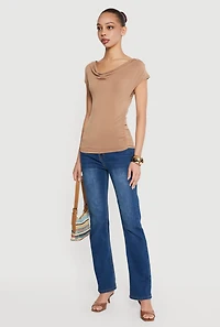 Ruched Side Cap Sleeve Cowl Neck Top