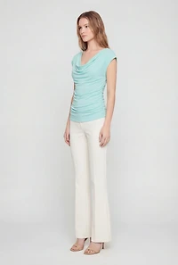 Ruched Side Cap Sleeve Cowl Neck Top