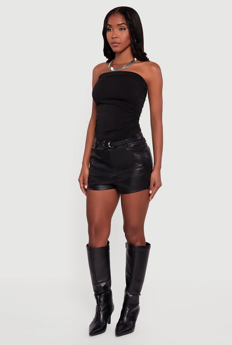 Solid Cropped Ruched Side Tube Top