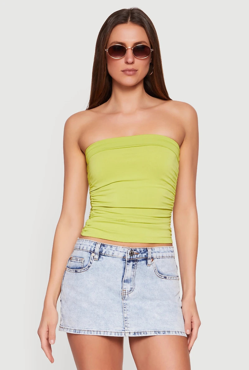 Solid Cropped Ruched Side Tube Top