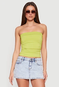 Solid Cropped Ruched Side Tube Top