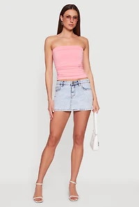 Solid Cropped Ruched Side Tube Top