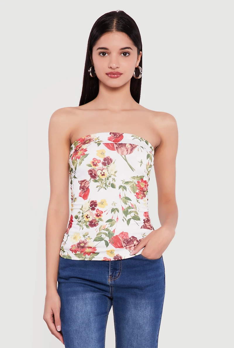 Patterned Ruched Side Tube Top