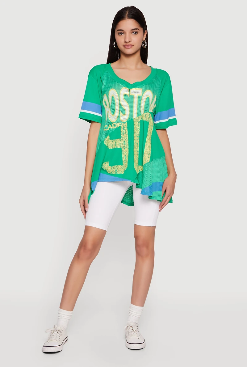 Oversized Patchwork Graphic Mesh Jersey