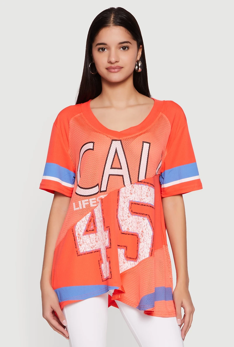 Oversized Patchwork Graphic Mesh Jersey