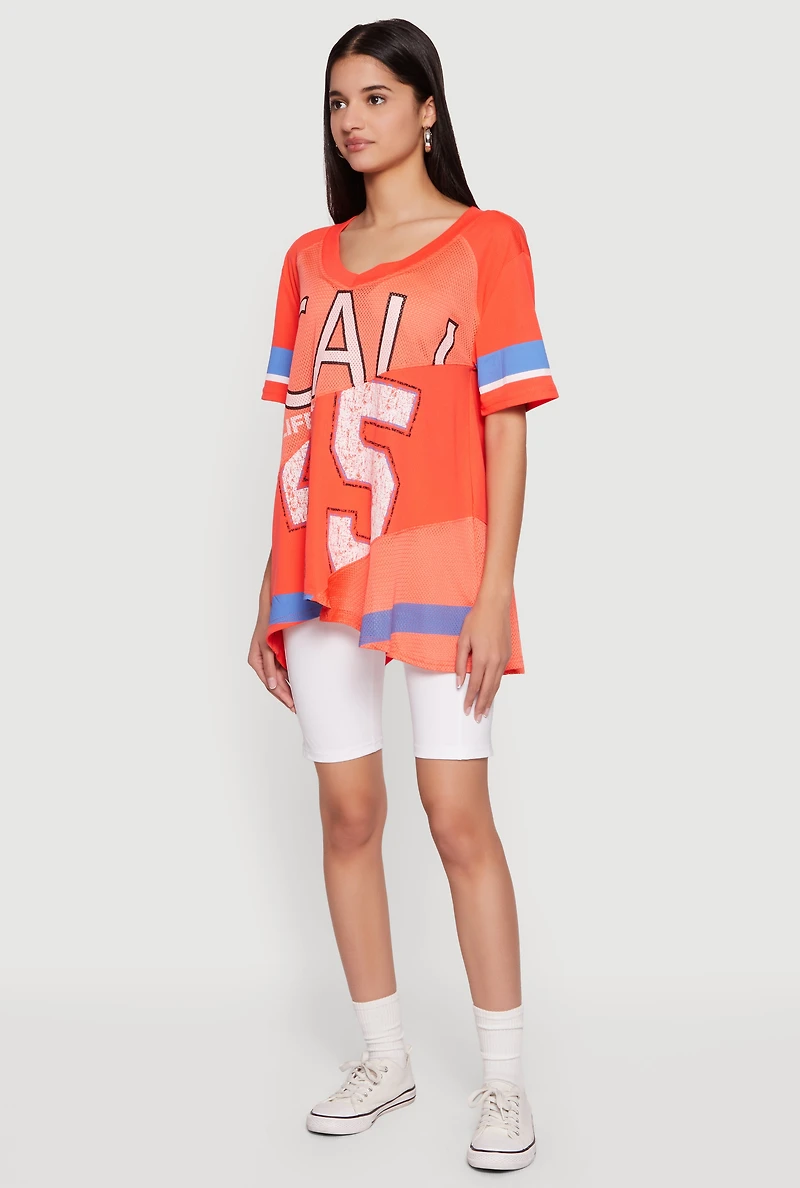 Oversized Patchwork Graphic Mesh Jersey