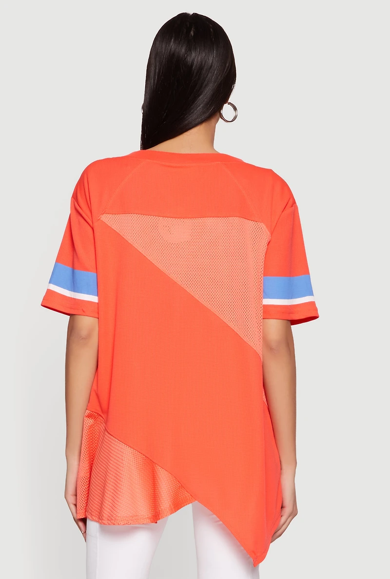 Oversized Patchwork Graphic Mesh Jersey