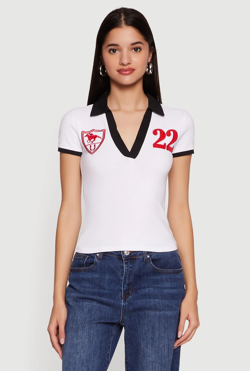 Embroidered 22 Graphic Short Sleeve Polo Top