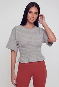 Striped Smocked Waist Peplum Top