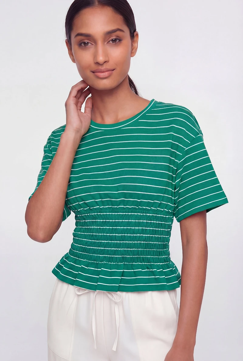 Striped Smocked Waist Peplum Top