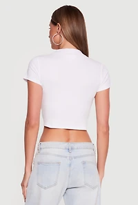 Solid Cropped Short Sleeve Polo Top