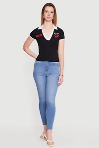 Contrast Trim Patch Graphic Polo Top